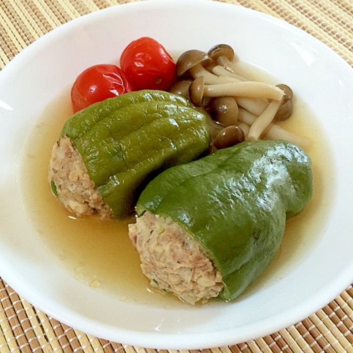 あっさり美味しい！ピーマンの肉詰めのスープ煮♪